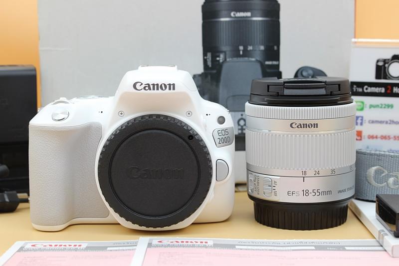ขาย Canon EOS 200D + Lens 18-55mm IS STM สีขาว สภาพสวยใหม่ อดีตประกันศูนย์ จอปรับหมุนได้ มี WIFIในตัว เมนูไทย อุปกรณ์ครบกล่อง  อุปกรณ์และรายละเอียดของสินค้