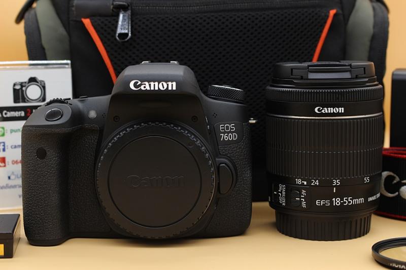 ขาย  Canon EOS 760D + Lens 18-55mm IS STM สภาพสวยใหม่ อดีตประกันร้าน ชัตเตอร์ 4,XXXรูป เมนูไทย จอทัชสกรีน มีWiFiในตัว จอติดฟิล์มแล้ว อุปกรณ์พร้อมกระเป๋า 