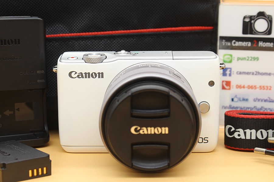 ขาย Canon EOS M10 + Lens EF-M 15-45mm (สีขาว) สภาพสวย อดีตประกันศูนย์ เมนูไทย มีWiFiในตัว ใช้งานน้อย จอติดฟิล์มแล้วเรียบร้อย อุปกรณ์ครบ  อุปกรณ์และรายละเอี