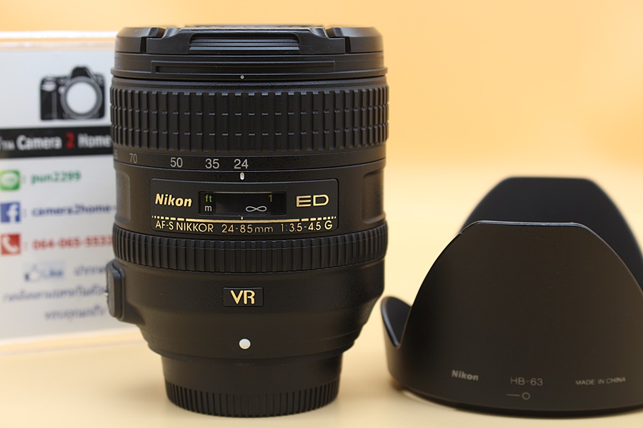 ขาย Lens Nikon AF-S 24-85mm f/3.5-4.5G ED VR สภาพสวย อดีตประกันร้าน ไร้ฝ้า รา ตัวหนังสือคมชัด  อุปกรณ์และรายละเอียดของสินค้า 1.Lens Nikon AF-S 24-85mm f/3.
