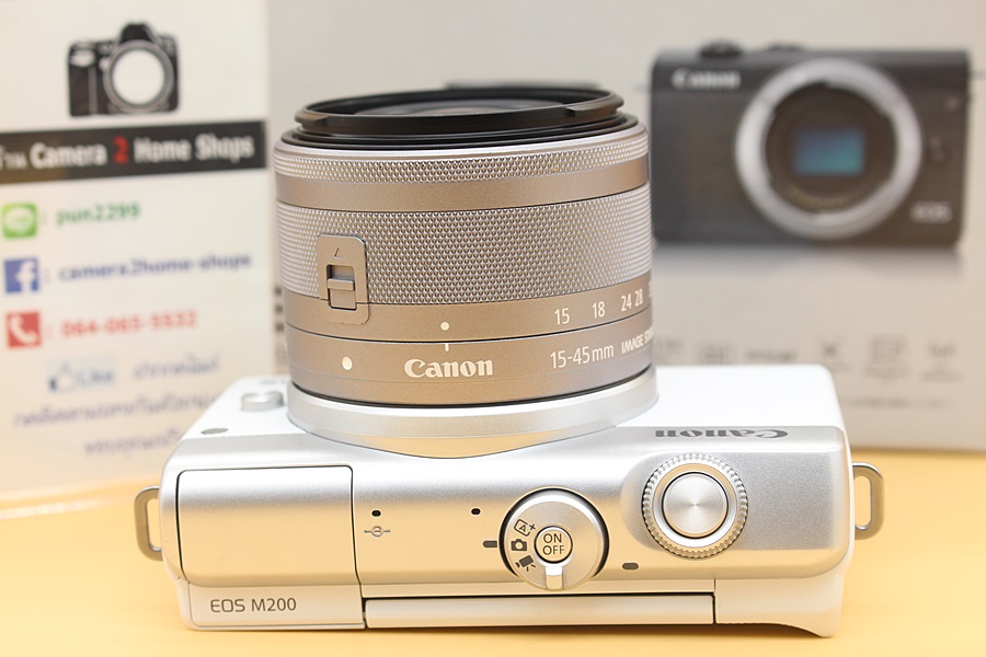 ขาย Canon EOS M200 + lens 15-45mm (สีขาว) สภาพสวยใหม่ เมนูไทย อดีตร้าน อุปกรณ์ครบกล่อง  อุปกรณ์และรายละเอียดของสินค้า 1.Body Canon EOS M200 สีขาว 2.lens EF