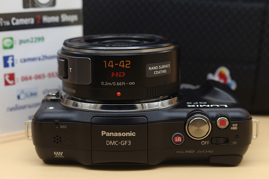 ขาย Panasonic LUMIX DMC-GF3 + Lens 14-42mm HD Power Zoom สภาพสวย เมนูJapan ใช้งานได้ปกติทุกฟังก์ชั่น อุปกรณ์พร้อมกระเป๋า จอติดฟิล์มแล้ว  อุปกรณ์และรายละเอี